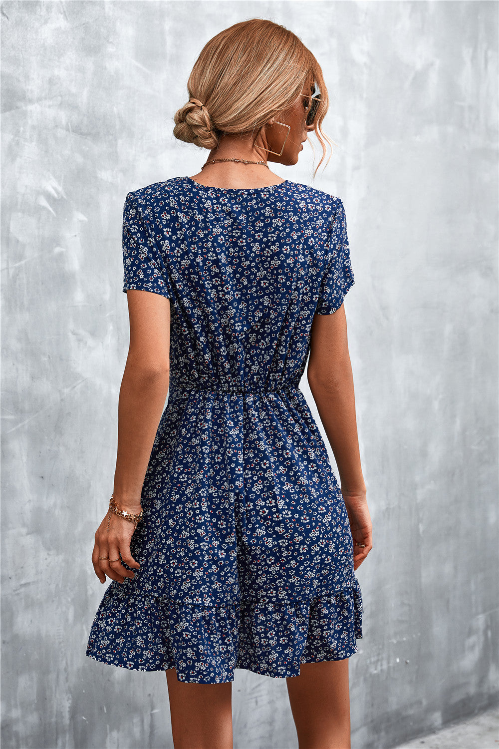 Floral V-Neck Short Sleeve Dress